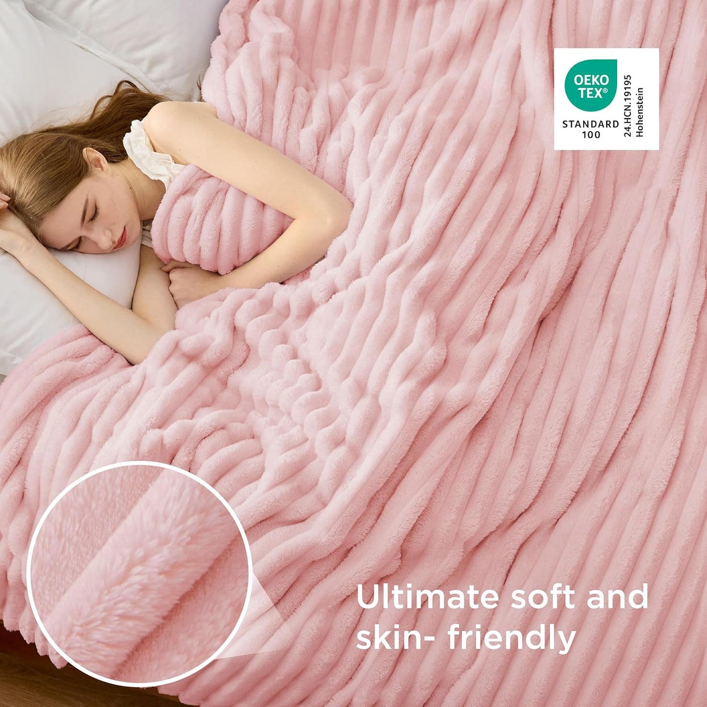Bedsure GentleSoft Blanket for Bed & Bubble Waterproof Blanket for Bed Queen Pink 90x90inch