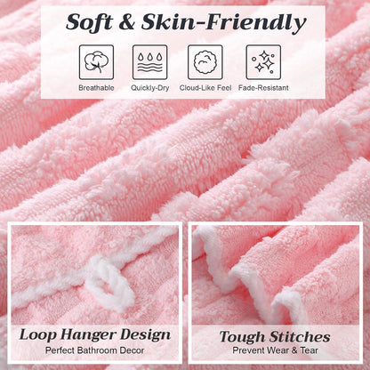 Peryiter 4 Pcs Microfiber Bath Towels 27.6'' x 55'' Large Colorful Sheet Set with Hang Loop Soft Absorbent Quick Dry Plush Fluffy Bathroom Towel for Adults Dorm Spa Gym(Pink, Yellow, Light Gray, Blue)