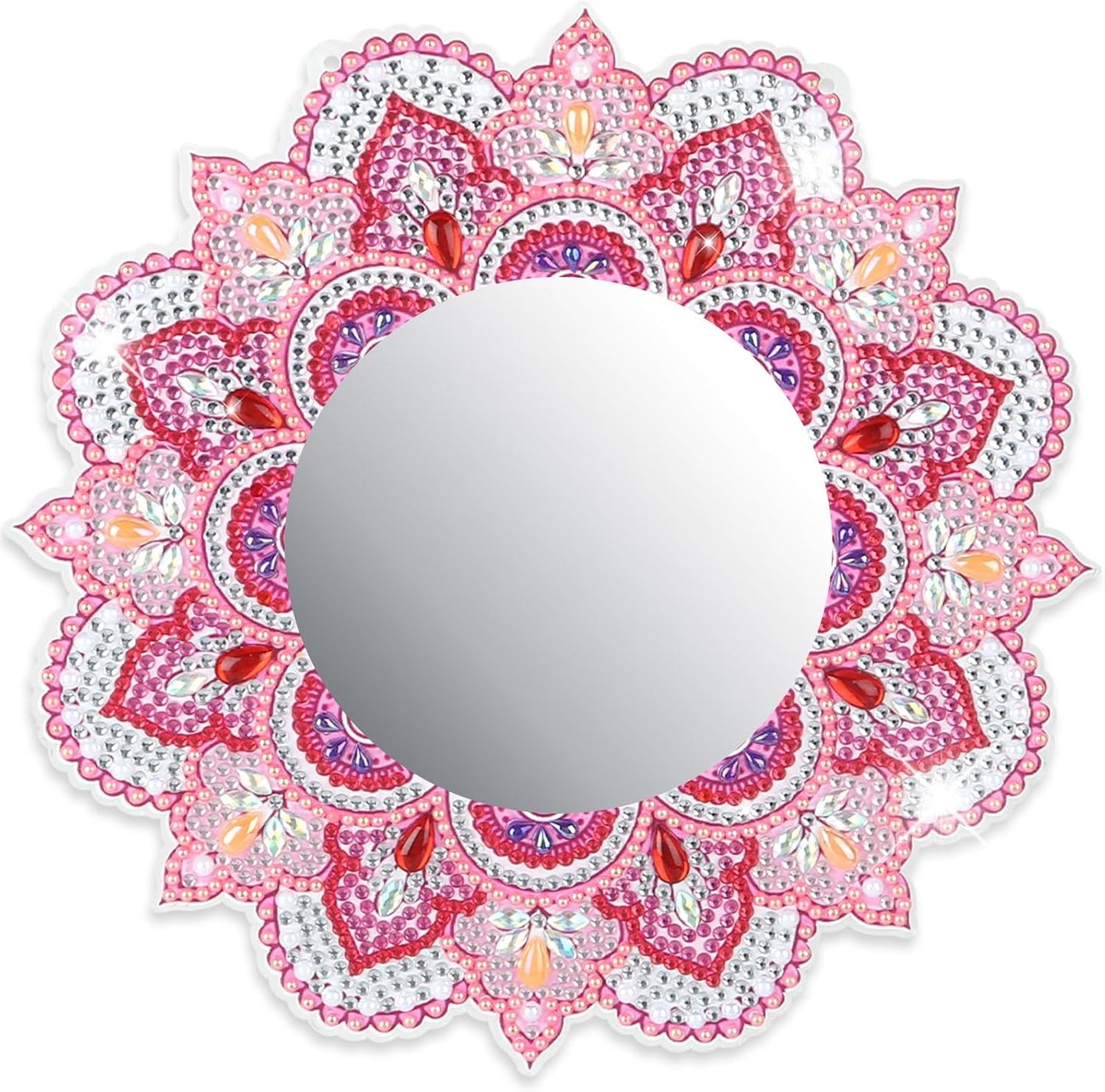 DIY Diamond Painting Mirror for Adults DIY Special Shaped Crystal Diamond Painting Kit Mirror Makeup Mirror Christmas Halloween Birthday Gifts Art Crafts Home Decor (Pink)