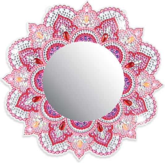 DIY Diamond Painting Mirror for Adults DIY Special Shaped Crystal Diamond Painting Kit Mirror Makeup Mirror Christmas Halloween Birthday Gifts Art Crafts Home Decor (Pink)