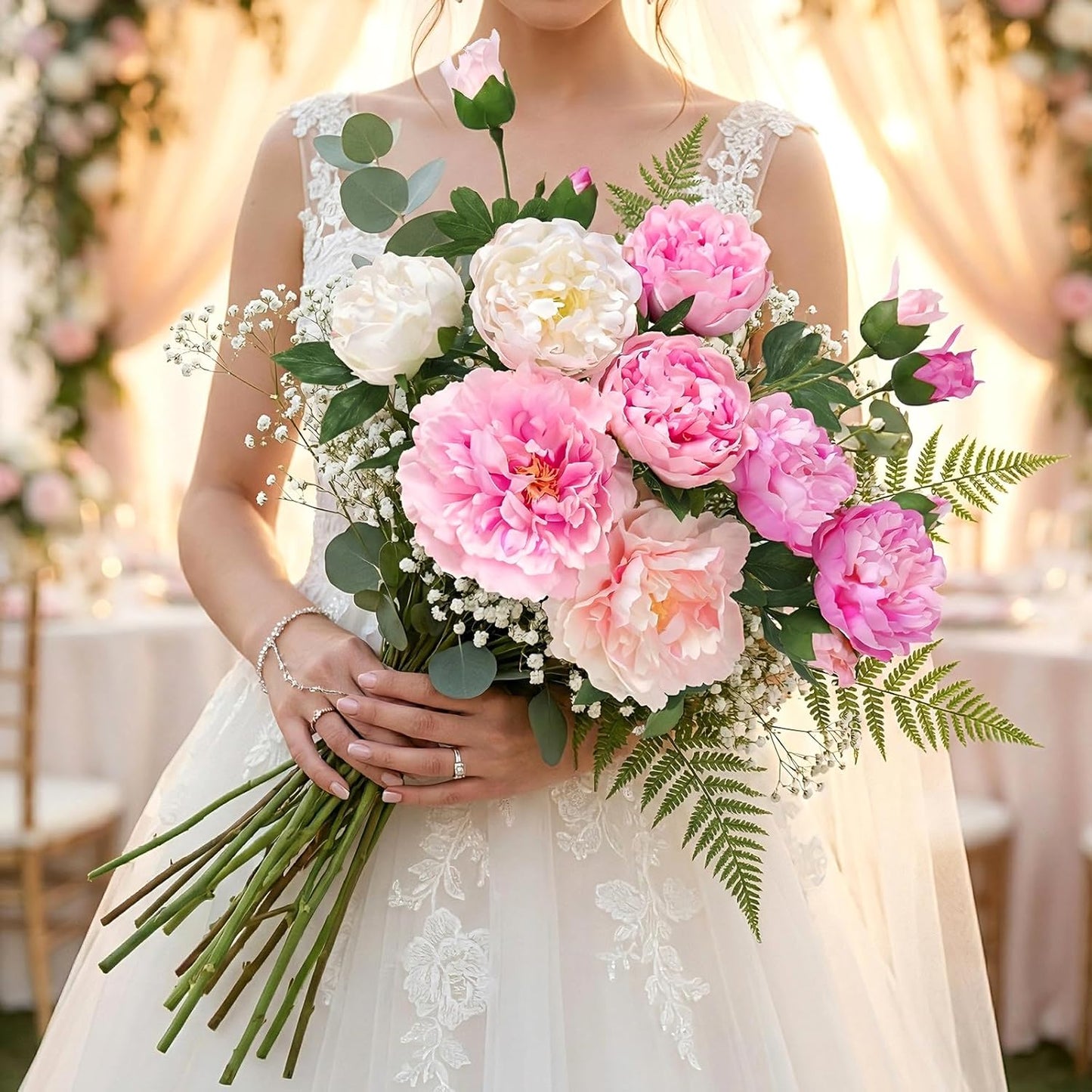 Yastouay 3 Bouquets Peonies Artificial Flowers with 22'' Long Stems, Latex Real Touch Faux Peony Flowers, Fake Peonies Bouquet for Table Centerpieces, Vases Home Wedding Party Decor (Mixed Pink)