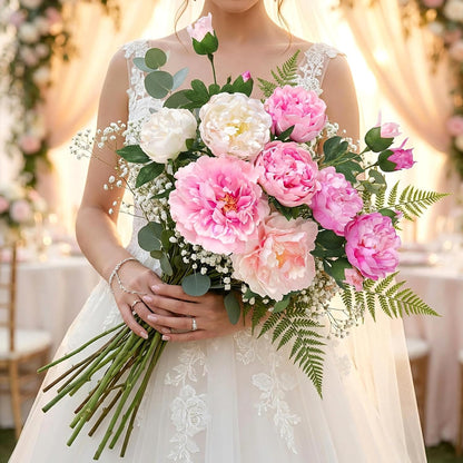 Yastouay 3 Bouquets Peonies Artificial Flowers with 22'' Long Stems, Latex Real Touch Faux Peony Flowers, Fake Peonies Bouquet for Table Centerpieces, Vases Home Wedding Party Decor (Mixed Pink)