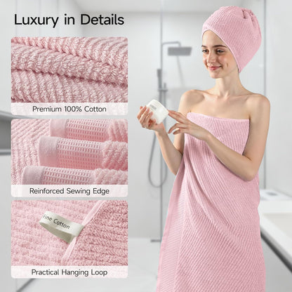 REDKISS Luxury 8-Piece Pink Towel Set, 2 Bath Towels, 2 Hand Towels, 4 Washcloths, 100% Cotton, Quick Dry, Highly Absorbent Towels for Bathroom, Gym, Hotel, Spa