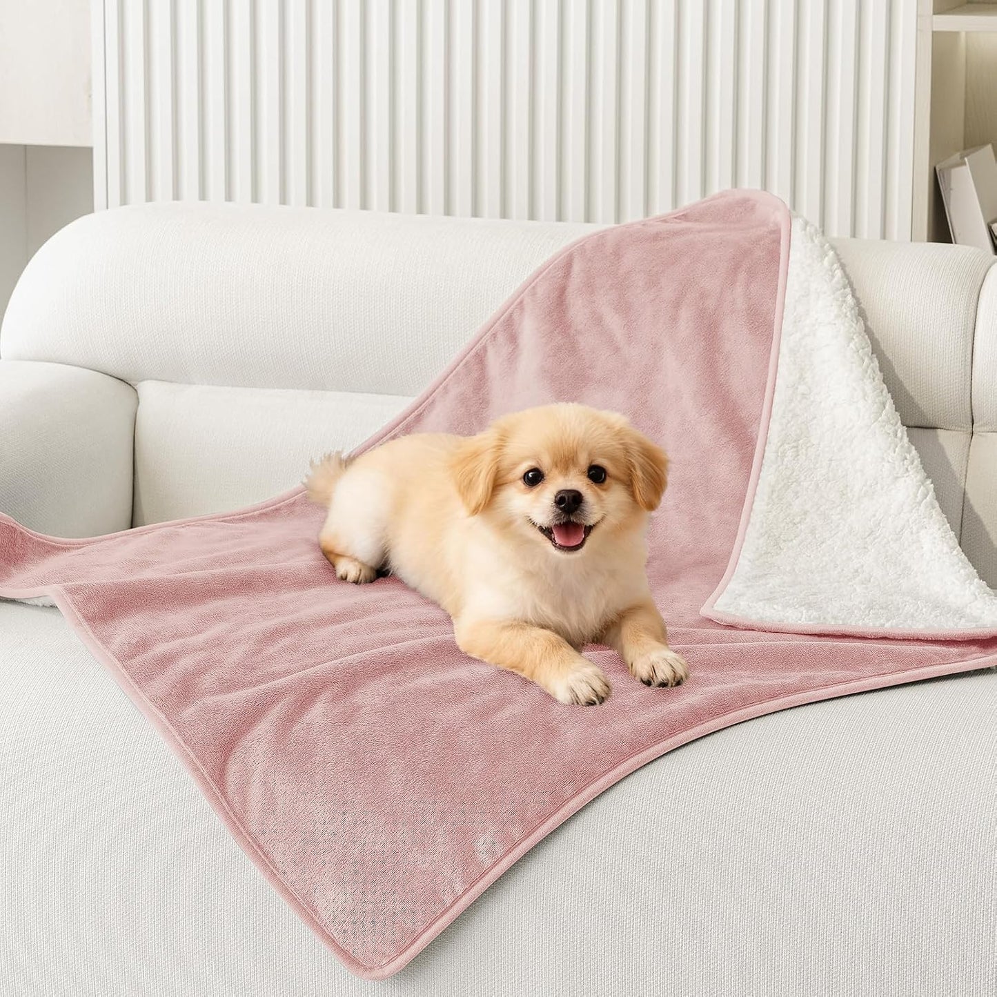 Smiry Waterproof Dog Bed Blanket, Leakproof Pet Throw Blanket for Bed Couch Sofa, Reversible Sherpa Fleece Furniture Protector Cover for Small Medium Large Dogs Cats (Dusty Pink, 32x40 inches)