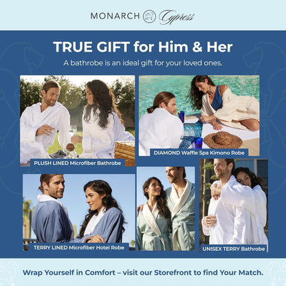 MONARCH Unisex Square Waffle Spa Kimono Robe – Soft Lightweight Fabric & Generously Sized Hotel & Spa Robe with Pockets