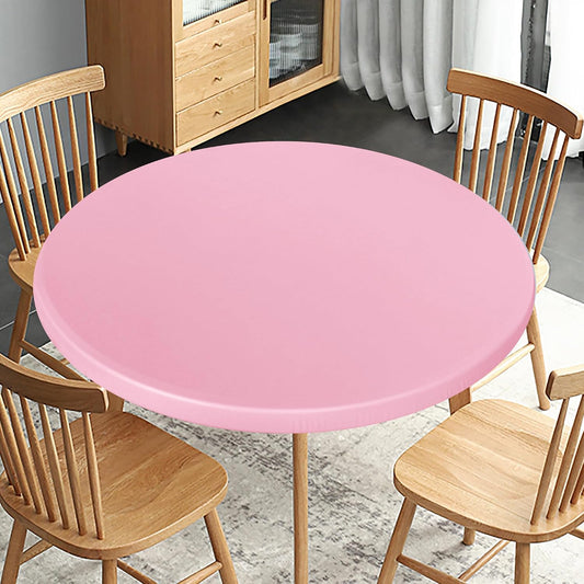Obstal Fitted Round Table Cloth, Reversible Waterproof Stain Resistant Elastic Stretch Tablecloth, Wipe Clean Table Cover for Outdoor/Indoor Use, Fits Round Tables up to 48" - 56" Diameter, Baby Pink