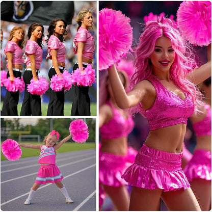 12 Pcs Metallic Cheerleading Pom Poms, 12Inch Cheerleader Pompoms with Baton Handle, Cheerleading Flower Ball for School Team Sports Games Dance Cheering Cheer Pom Poms for Kids Adults