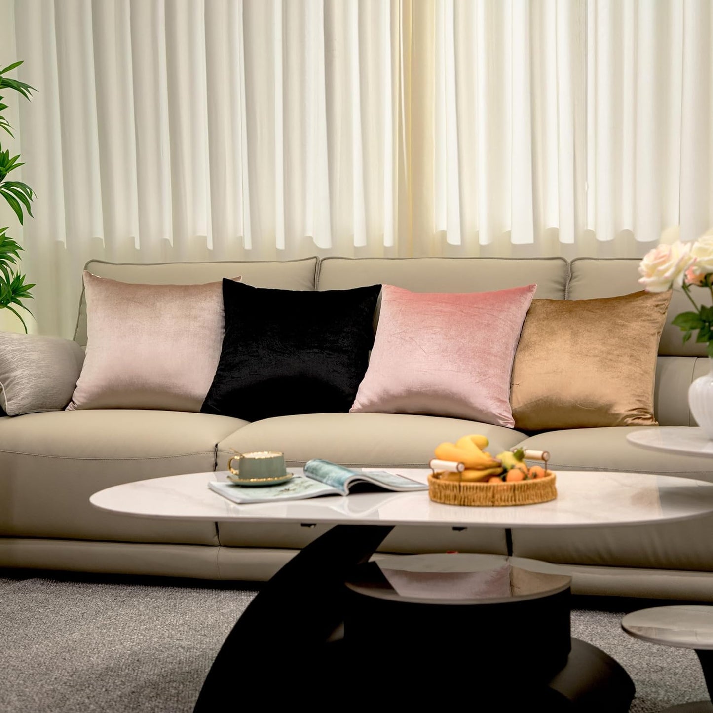 2 Pack Pink Velvet Pillow Covers, 18x18 Inches Decorative Cushion Covers for Couch Sofa Bed, Super Soft and Cozy Luxury, Zippered Design