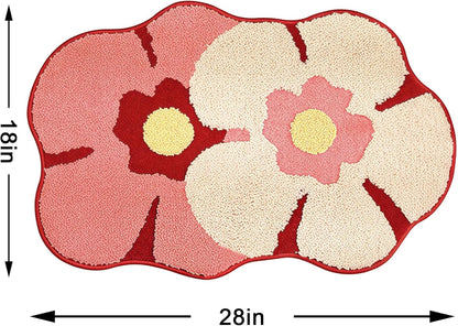 Larponder Flower Bath Mat,Funny Bathroom Rug,Non Slip Washable Rugs,Fluffy Soft Absorbent Applicable for Bathroom Floor Bathtub Summer Spring Home Decor Sink 18" x 28"
