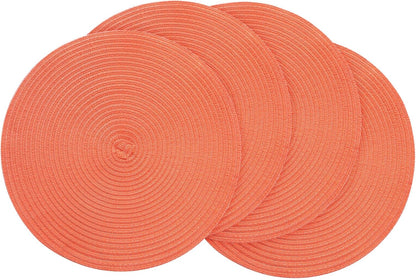 Floroom 15 Inch Round Braided Placemats Set of 4, Washable Heat Resistant Cotton Polyester Circle Place Mats for Kitchen Dining Table - Coral Orange