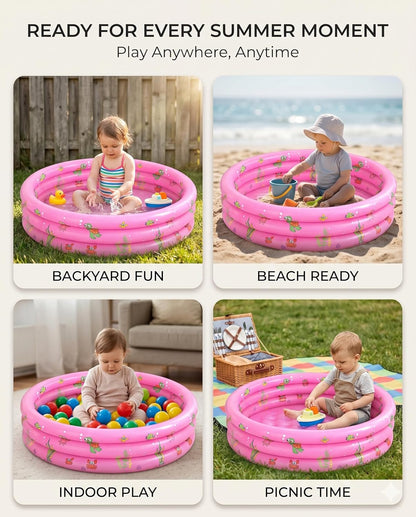 Baby Pool for Toddlers 1-3 with Bubble Bottom, Inflatable Kiddie Pool for Kids with Easy Drain Plug, Small Blow Up Pool for Backyard Summer Water Play, Durable Kids Swimming Pool (Pink)