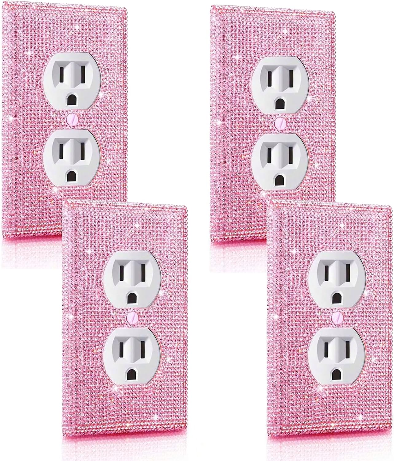 4 Pcs Wall Plate Outlet Cover. Glitter Light Switch Covers,Pink Shiny Rhinestones Preppy Room Decor for Bedroom Accessories Home Decor,Standard Size 4.50" x 2.75"