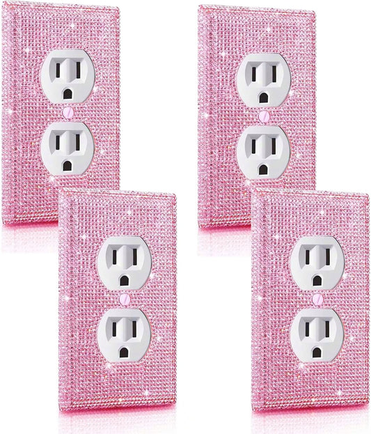 4 Pcs Wall Plate Outlet Cover. Glitter Light Switch Covers,Pink Shiny Rhinestones Preppy Room Decor for Bedroom Accessories Home Decor,Standard Size 4.50" x 2.75"