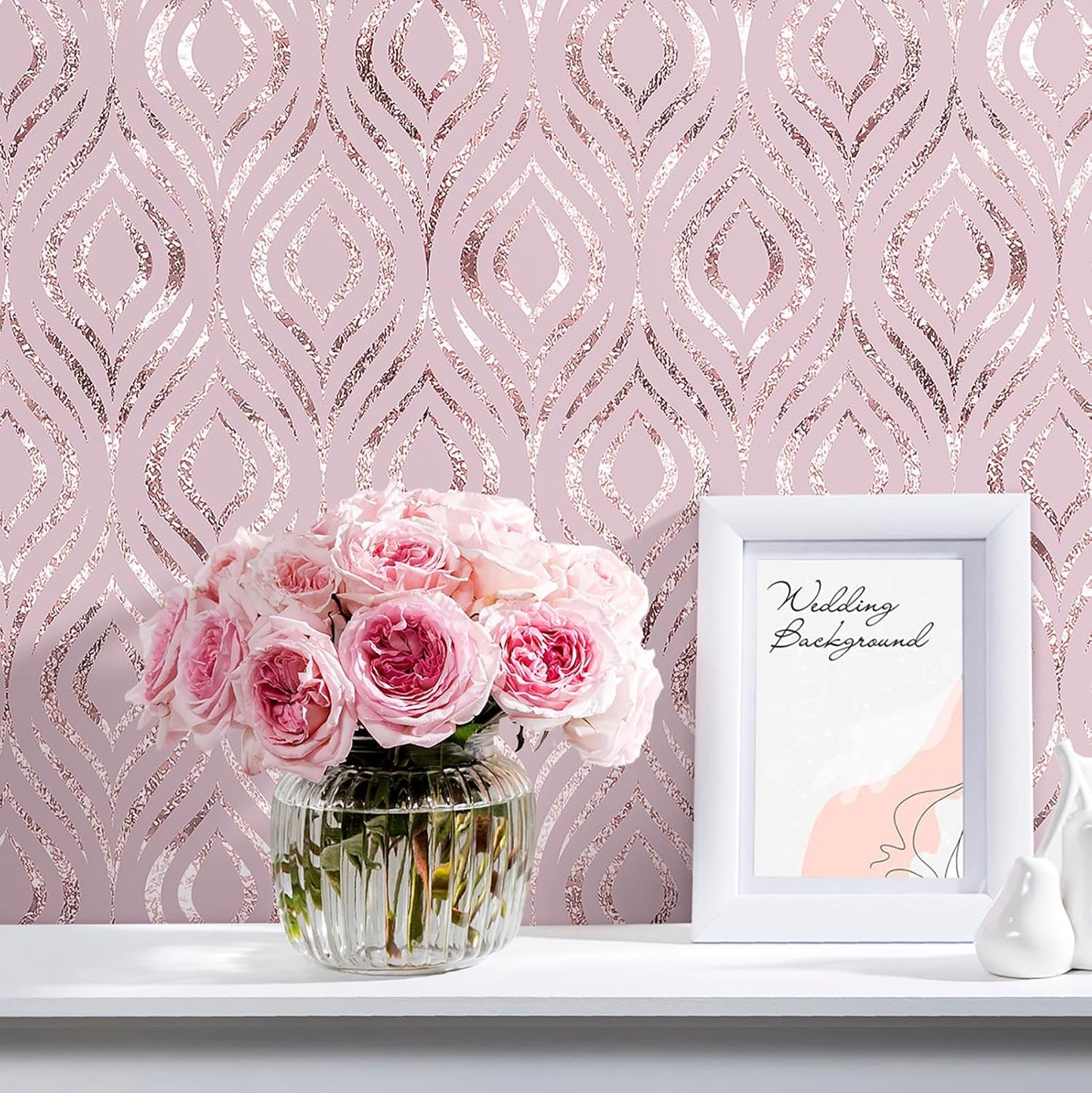FunStick Pastel Pink Wallpaper Peel and Stick Modern Diamond Geometric Accent Wall Paper for Bedroom Girls Kids Room Self Adhesive Vinyl Abstract Pink Contact Paper for Cabinets Desk Walls 17.5"x118"