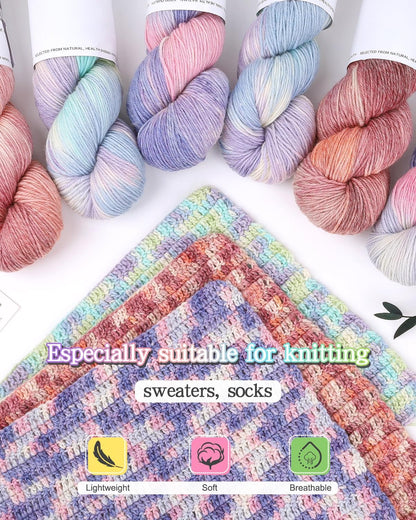 Katech Wool Yarn for Crocheting- 3 Pack 10.58 oz/ 300g Gradient Yarn Wool 52%, Cashmere 10%, Polyester 38%, 885 yds/ 810m Hand Dyed Cashmere Yarns for Knitting Socks Shawl-Orange Pink