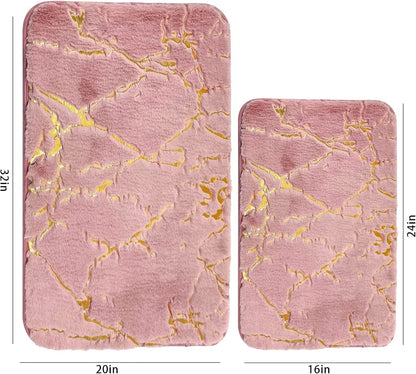 Marble Bathroom Rugs Nonslip Pink Bathroom Mats Ultra Soft Washable Bath Mats for Bathroom Floor Mats Carpet Water Absorbent Shower Rug Decoration for Kitchen Bedroom Living Room