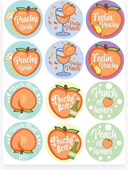 Super Fun, Sexy 12Pc Savannah Bachelorette Stickers 2.5in. Glossy Colorful, Event Decorations Badges for Hen Party. XL Custom Cute Peach Sticker for Bride to be, Bridesmaid. Great Bridal Shower Favors