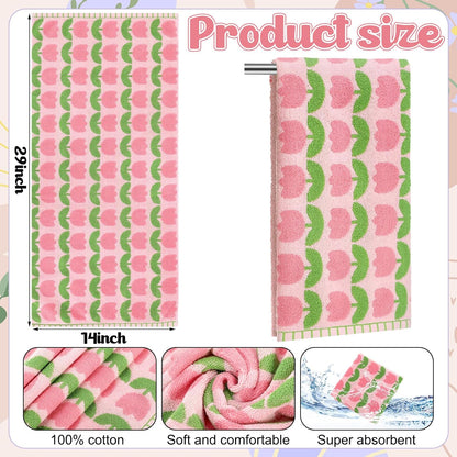 HunnmingRe 2 Pcs Tulip Hand Towels for Bathroom Pink Tulip 100% Cotton Decorative Bath Towel Set Soft Absorbent Floral Kitchen Cloths for Spring Bathroom Kitchen Housewarming Gifts, 14 x 29 Inch