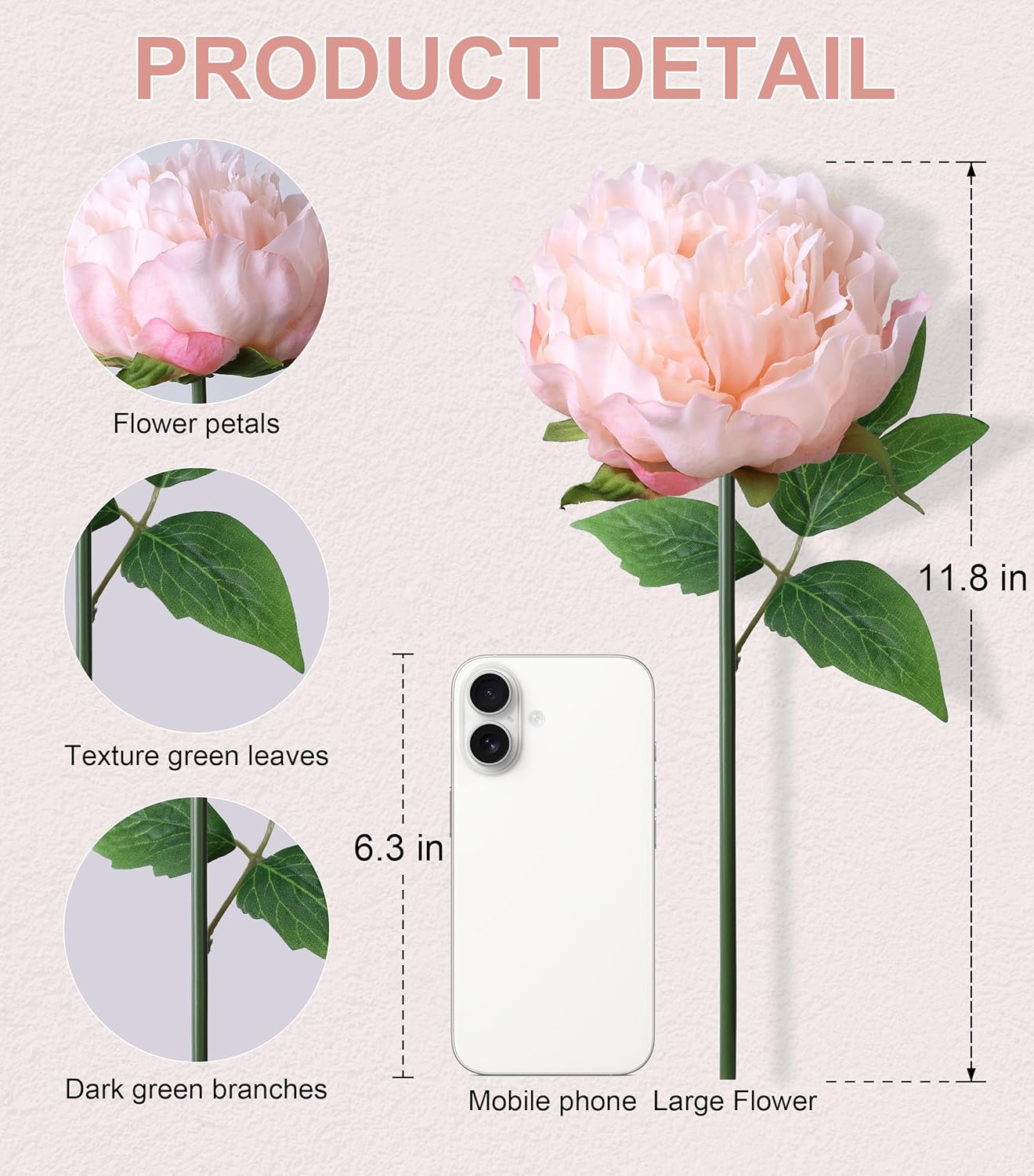 florisso Light Pink Peony Artificial Flowers - 11 Branches Silk Peonies for Vase Arrangements, Wedding Decor & Living Room Accents (Faux Flowers)