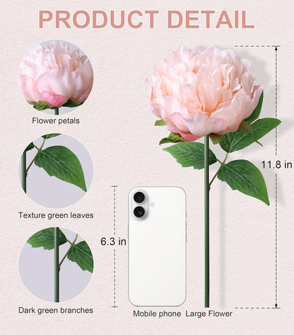 florisso Light Pink Peony Artificial Flowers - 11 Branches Silk Peonies for Vase Arrangements, Wedding Decor & Living Room Accents (Faux Flowers)