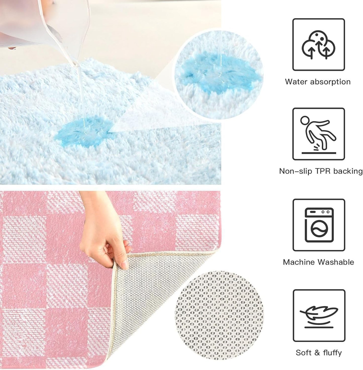 ALAZA Pink Checkered Racing Check Bath Mat for Bathroom Rugs Rectangle Carpet for Shower, Fluffy Absorbent & Machine Washable