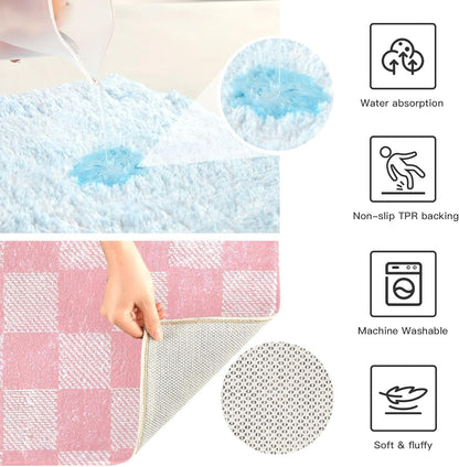ALAZA Pink Checkered Racing Check Bath Mat for Bathroom Rugs Rectangle Carpet for Shower, Fluffy Absorbent & Machine Washable