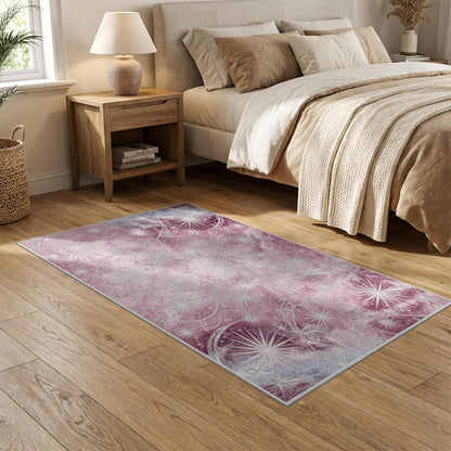 5'x7' Washable Abstract Abstract Area Rug, Pink Flatwoven Floor Covering Non-Slip Chair-Friendly Carpet for Dining Room, Under Table, Home Office | Ref:2156316