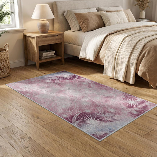 5'x7' Washable Abstract Abstract Area Rug, Pink Flatwoven Floor Covering Non-Slip Chair-Friendly Carpet for Dining Room, Under Table, Home Office | Ref:2156316
