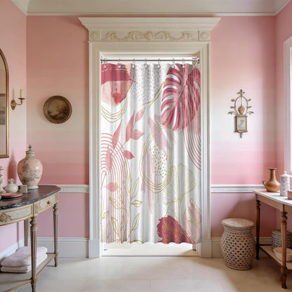 Light Pink and White Shower Curtain Girly Blush Pale Pink Mid Century Modern Shower Curtains for Girls Bathroom Decor, Waterproof Cloth Fabric with Hooks, 48" W x 72" L