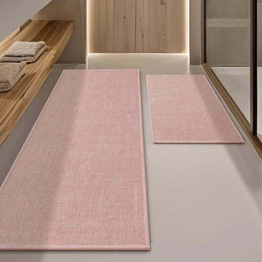 YIHOUSE Pink Bathroom Rug Set, 2 Piece, 17"x24" + 17"x47", Non-Slip, Quick Dry, Machine Washable, Modern Style, Bath Mat
