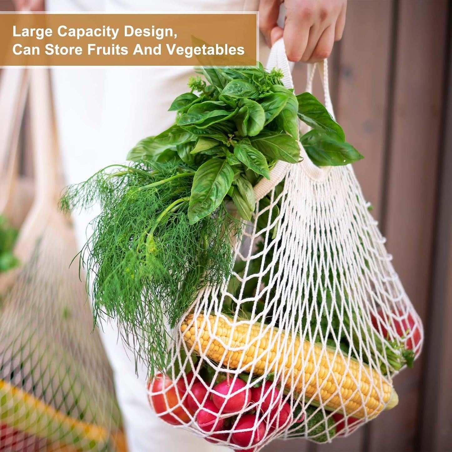 uxcell Reusable Mesh Produce Storage Bags Washable Net Portable Bag Cotton String with Long Handle for Shopping