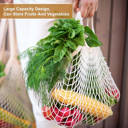 uxcell Reusable Mesh Produce Storage Bags Washable Net Portable Bag Cotton String with Long Handle for Shopping