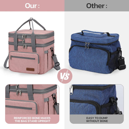 Maelstrom Lunch Box, 23L Insulated Lunch Bag, Expandable Double Deck Cooler Bag, Lightweight Leakproof Tote Bag With Side Tissue Pocket, Suit For Men and Women (E. Pink)