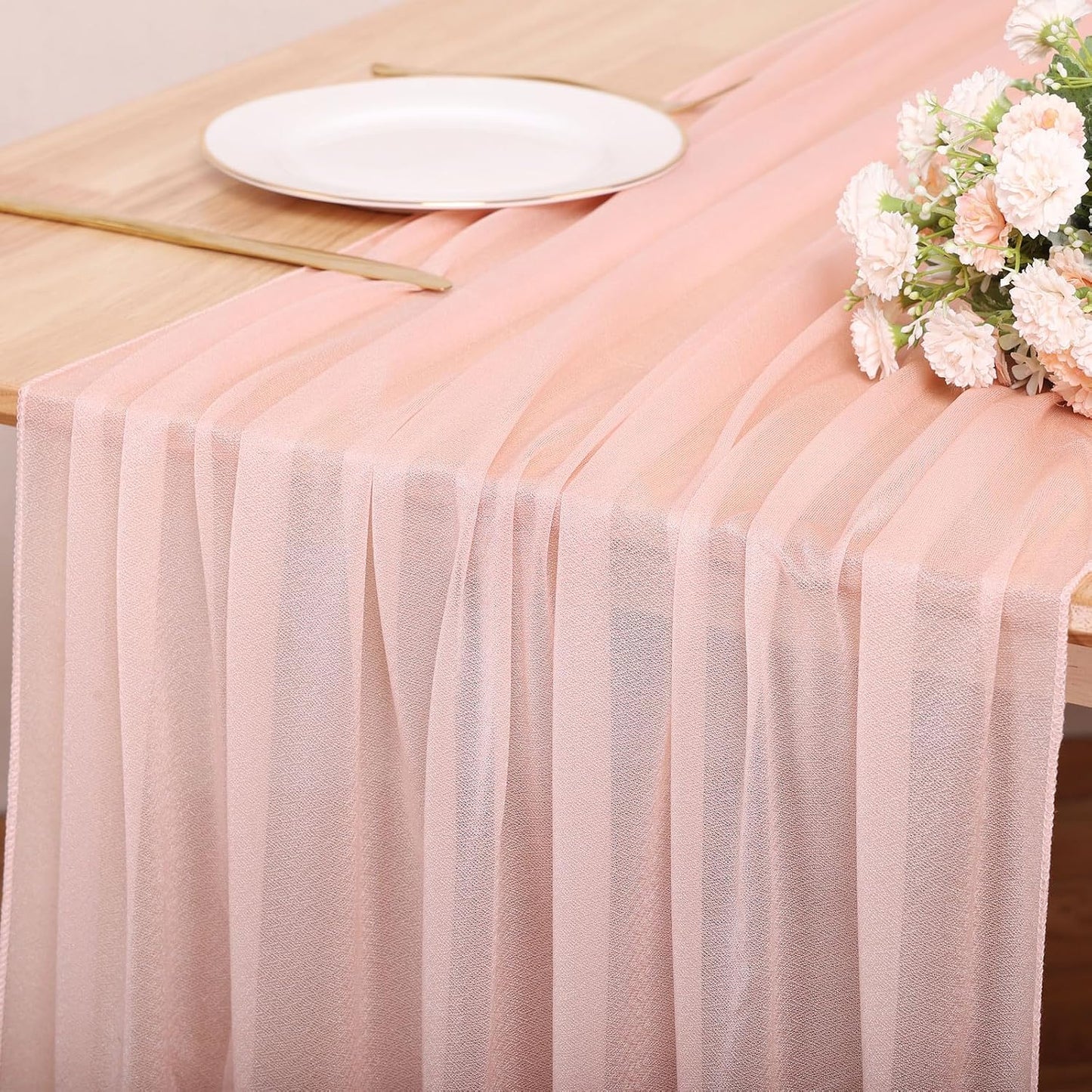 10FT Peach Pink Chiffon Table Runner 30x120 Inches Boho Rustic Sheer Fabric Table Runner for Wedding DecorBridal Shower Birthday Party Decorations