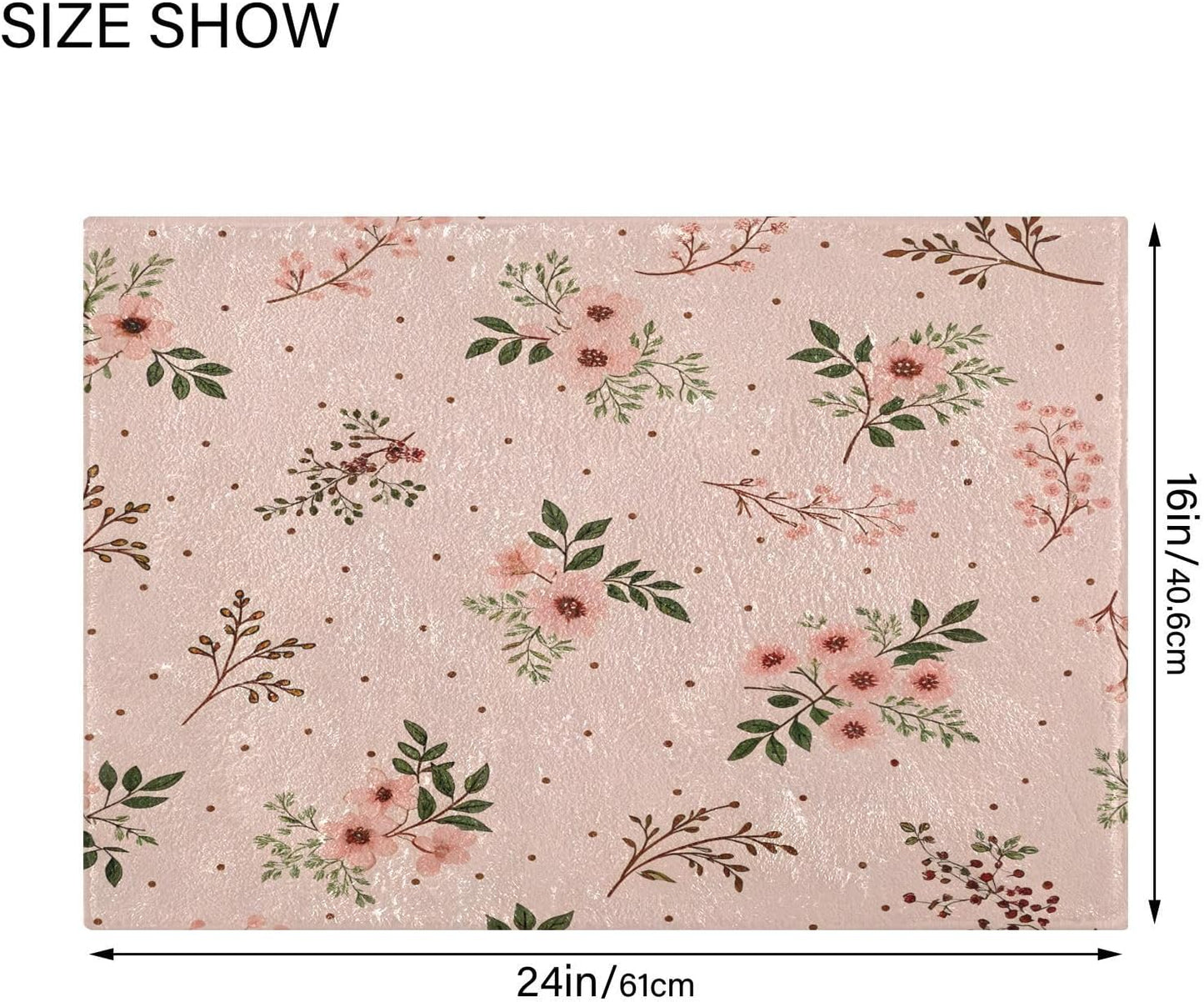 Elegant Flowers Pink Bathroom Mat Rug 24" x 16" Non Slip Super Absorbent Quick Dry Bath Mats for Bathtub Fluffy Rugs