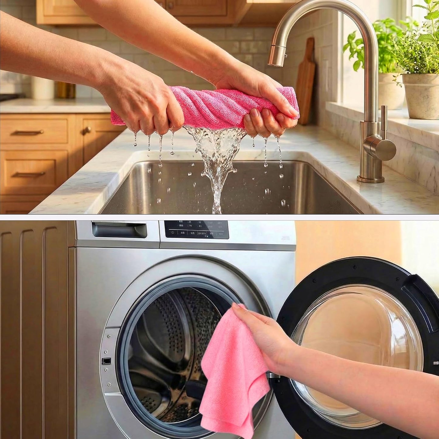 Microfiber Cleaning Cloth Roll 20 Sheets 11" x 10" Tear Away Microfiber Towel Roll Reusable Paper Towels Washable Ultra Absorbent Lint-Free Cleaning Cloths for Kitchen, Car and Home Use, Pink
