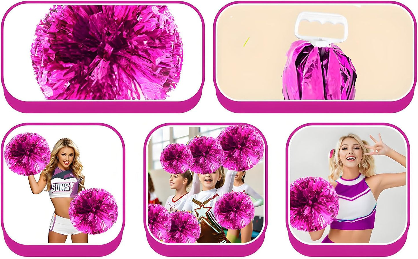 ZYBenda 3 Pack Pom Poms and Large Cheerleader Hair Bow, Cheer Pom Poms Cheerleading Pom Poms for Kids Adults Dance Sports Cheering Accessories (Pink)
