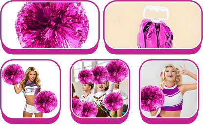 ZYBenda 3 Pack Pom Poms and Large Cheerleader Hair Bow, Cheer Pom Poms Cheerleading Pom Poms for Kids Adults Dance Sports Cheering Accessories (Pink)