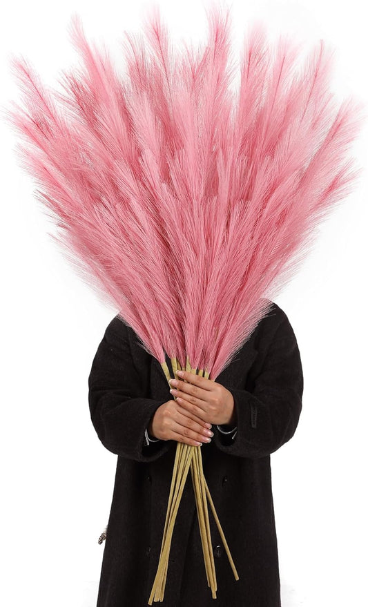 Wertuirk Dark Pink Pampas Grass, 8 Pcs 45 Inch Tall Large Faux Pompous Grass, Long Artificial Flowers for Floor Vases, Wedding Centerpieces, Baby Shower and Home Decoration (Dark Pink)