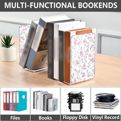 Light Pink Floral Small Bookends Book Ends for Shelves Heavy Books Stopper Decorative Acrylic Non-Slip 1 Pair