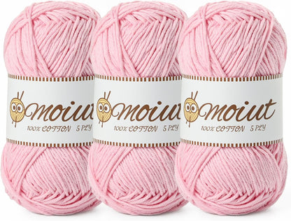3 Pack Cotton Yarn for Crocheting, Baby Yarn for Crocheting Soft, 393yds / 5.29oz Fluffy Amigurumi Crochet Yarn, 5 Ply 100% Milk Cotton Yarn for Puzzle、Socks、Clothes(3 Pink)