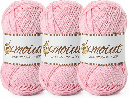 3 Pack Cotton Yarn for Crocheting, Baby Yarn for Crocheting Soft, 393yds / 5.29oz Fluffy Amigurumi Crochet Yarn, 5 Ply 100% Milk Cotton Yarn for Puzzle、Socks、Clothes(3 Pink)