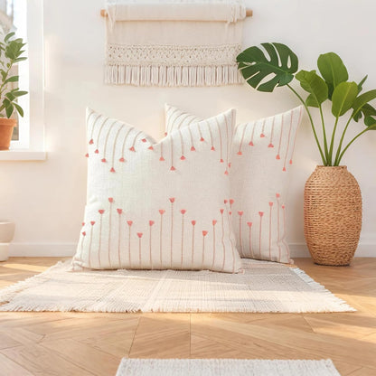 ZONYO Boho Pillow Covers 18x18 Set of 2, Woven Cotton Decorative Throw Pillows for Couch Bed & Living Room, Modern Farmhouse Cushion Case, Bohemian Room Home Outdoor Decor (Pink)