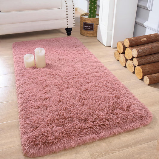 Chicrug Soft Runner Rug for Bedroom Living Room Plush Fluffy Rug 2x4 Feet, Shag Furry Runner Carpet Non Shedding for Nursery Children Kids Girls Room Home Decorative, Blush