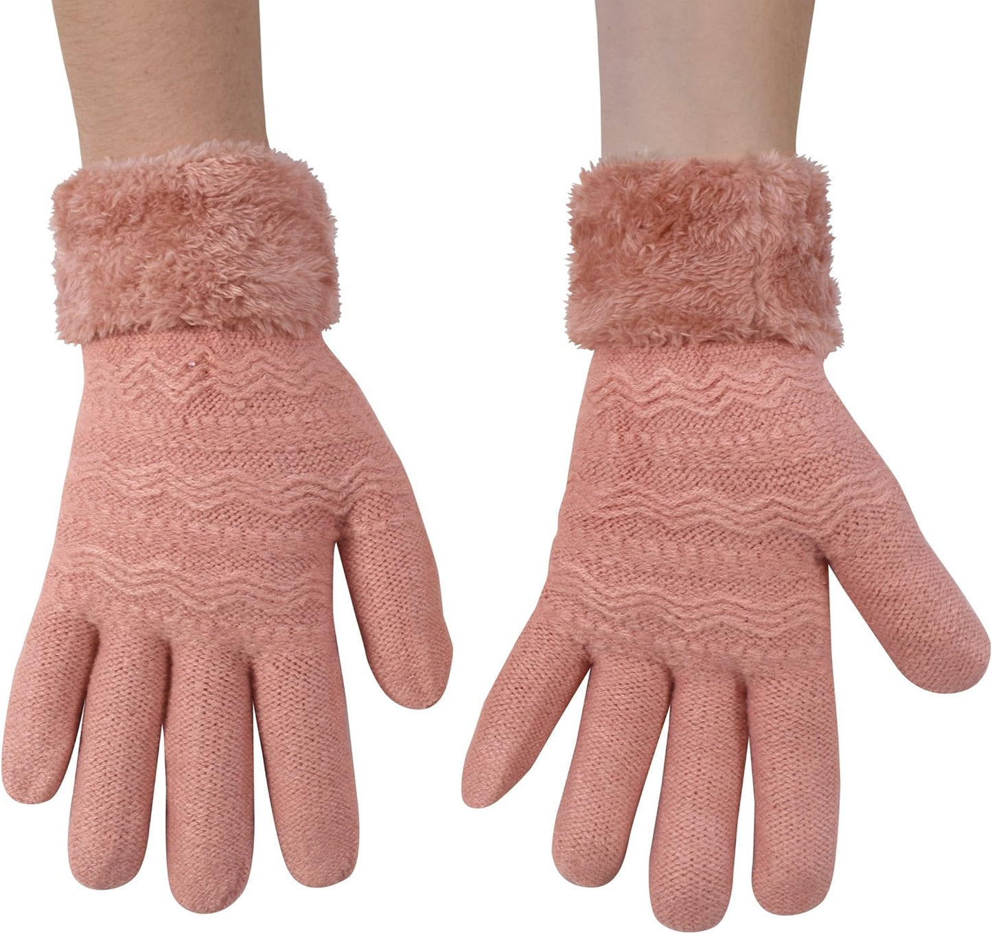 Peach Couture Classic Cable Knit Plush Fleece Lined Double Layer Winter Gloves