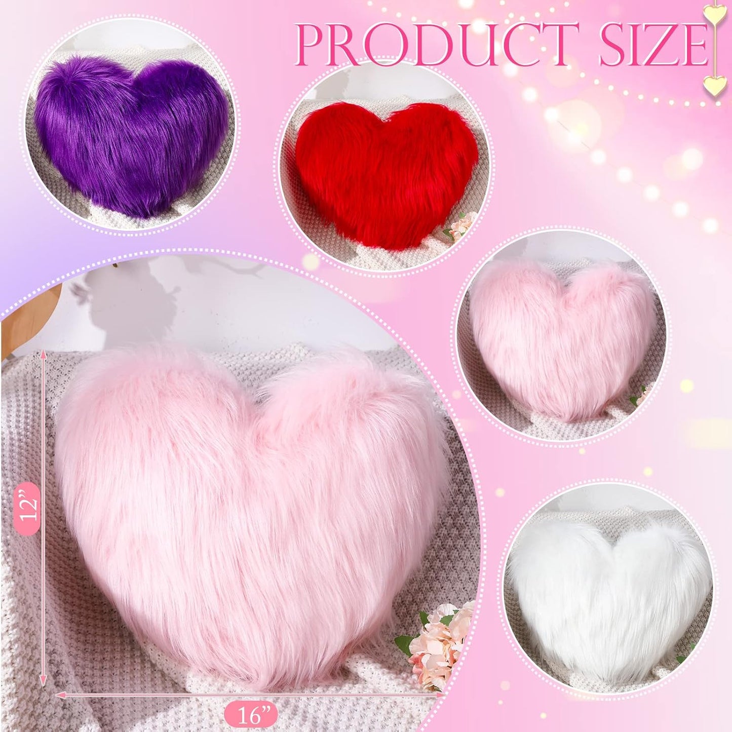 Maitys 2 Pcs Heart Shaped Pillows 12 x 16 Inch Faux Fur Throw Fluffy Cute Soft Throw Pillows Decorative with Insert for Anniversary Bedroom Living Room Sofa Couch (Pink)