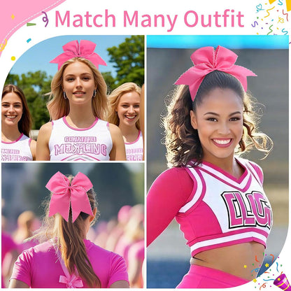 CN 10PCS 7.5" Pink Large Cheer Bows, Cheerleading Bows Ponytail Holder for Girls, Grosgrain Ribbon Cheer Hair Bows with Elastic Hair Tie for Cheerleader College Sports Softball Competition