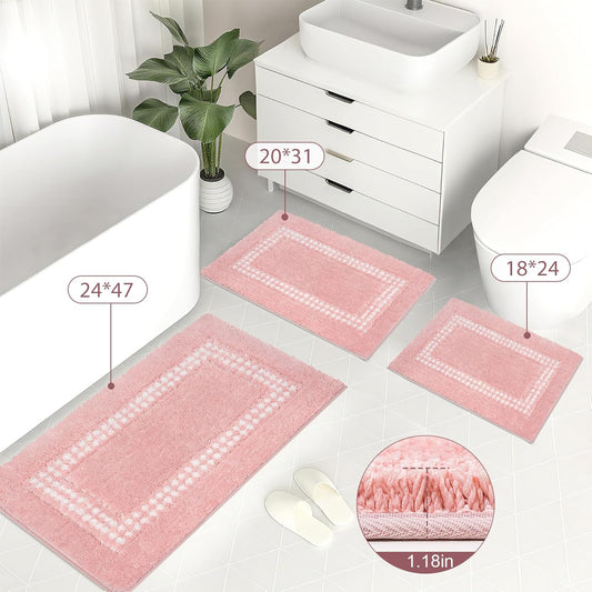 Pink Bathroom Rugs 20x31, Non Slip Washable Bath Mats,Super Soft Microfiber Bathroom Mats, Plush Fluffy Absorbent Bath Rugs for Sink Tub Basin Shower Floor