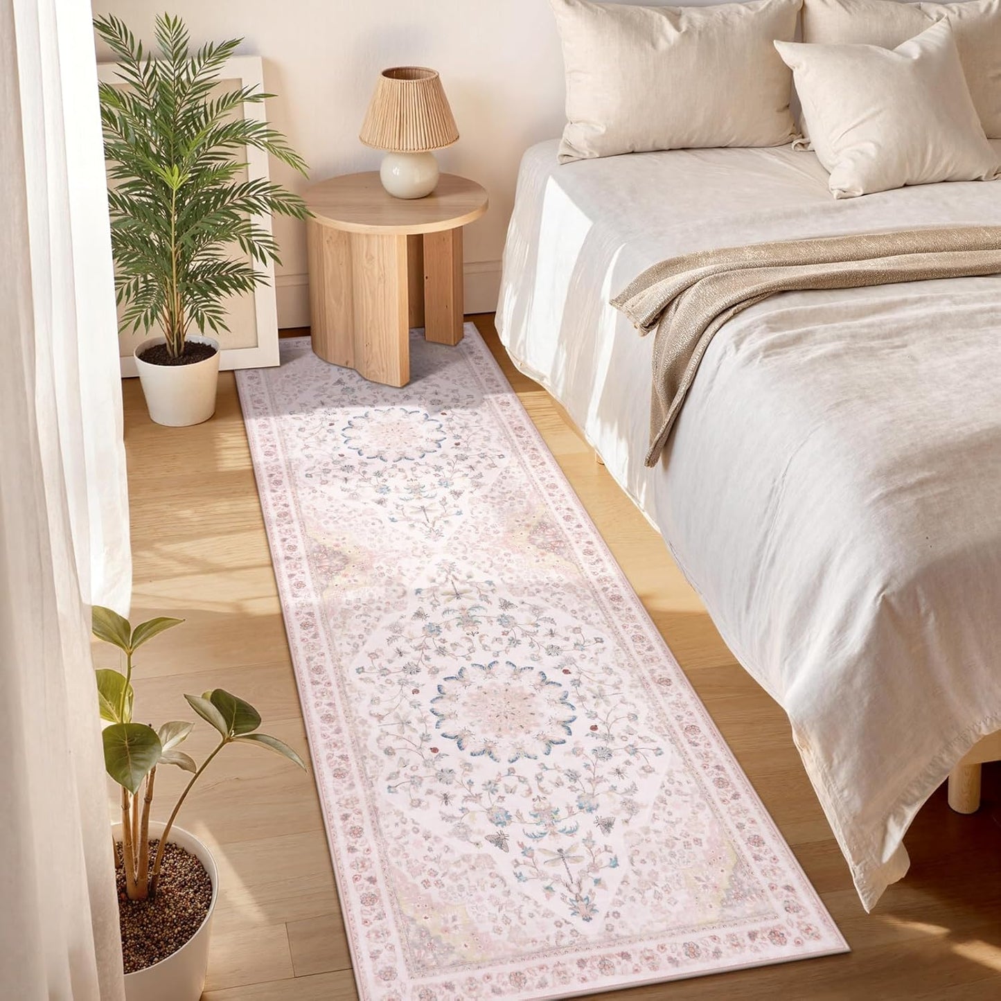 Moynesa Washable 2x6 Pink Hallway Runner Rug, Cute Girl Floral Print Runner for Home Decor, Foldable Low Pile Soft Non-Slip Floor Mat for Kids Playroom Nursery Entryway Kitchen