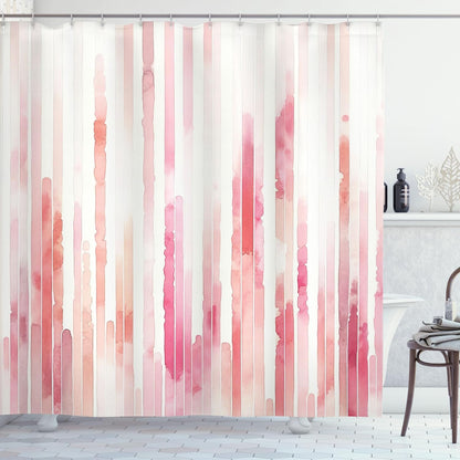 Ambesonne Striped Shower Curtain, Abstract Contemporary Soft Tones of Pink in Aquarelle Vertical Lines Print, Cloth Fabric Bathroom Decor Set with Hooks, 69" W x 70" L, Blush Coral Peach